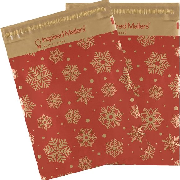 25 Red Snowflake Poly Mailers 10x13 Christmas - Picture 2 of 4